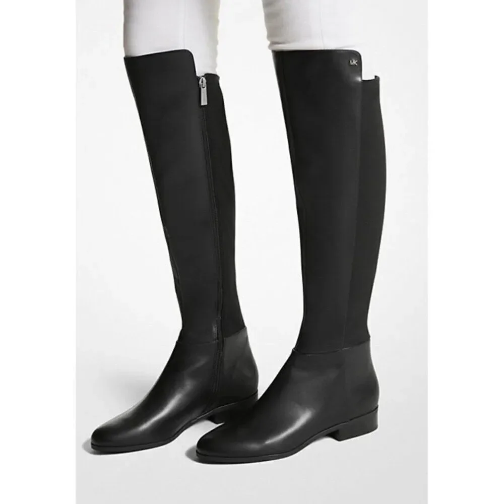 Michael Kors Bromley Over The Knee Genuine Leather Solid Black Boots 7